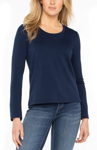 L/S Scoop Neck Knit Top, Colour: Dark Navy, Size: XS