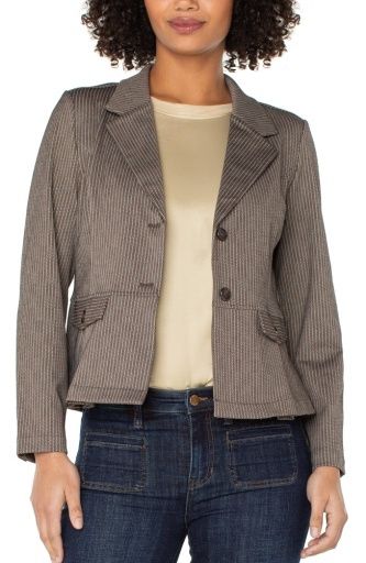 Peplum Blazer, Color: Camel/Sand Strp, Size: XS