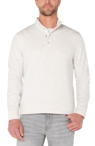 Men's Mock Neck Placket Pullover, Color: Ivory+Grey, Size: M