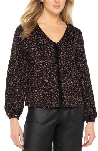long sleeve button front knit top, Size: XS