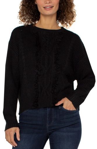 L/S Crew Sweater W/ Fringe, Colour: Black, Size: XS
