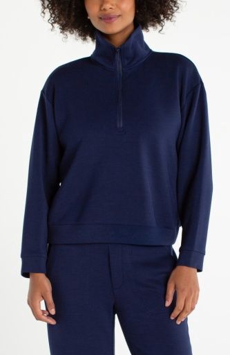 L/S Half Zip Popover Top, Colour: Deep Midnight, Size: XS