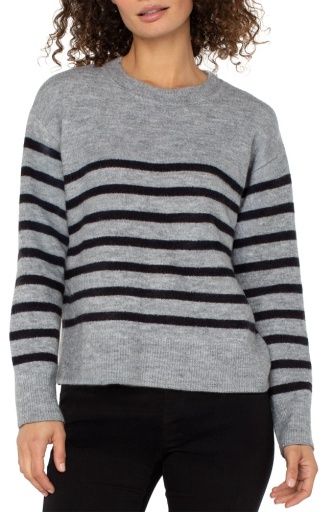 long slv crew neck dropped shoulder swea26ter, Colour: lt grey/crcl st, Size: XS