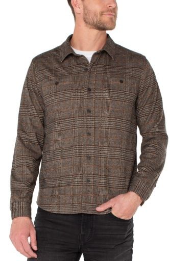 Men's Knit L/S Button Up Shirt, Color: Taupe/Blk/Rust, Size: S