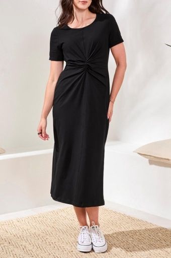 S/S Midi Dress W/ Front Twist, Colour: Black, Size: XS