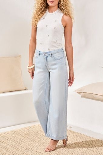 Audrey Hugging Flowy Wide Jean, Color: BondiBeach, Size: 0