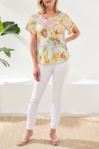 S/S Scoop Neck Top W/ Pleating, Colour: Wisteria, Size: XS