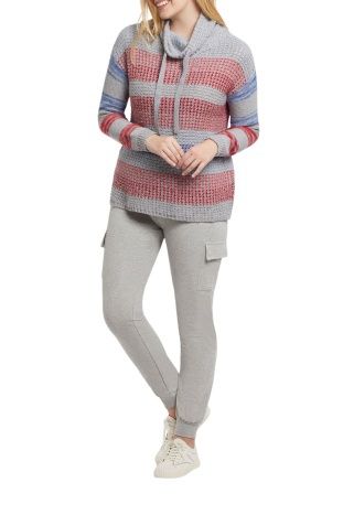 COWL NECK SWEATER WITH DRAWSTRING NECK