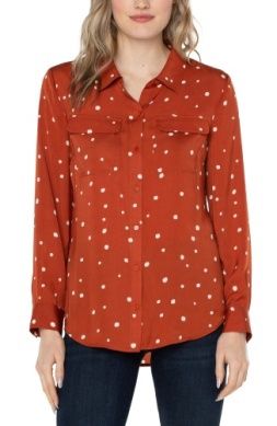 Flap Pocket Button Front Woven Blouse