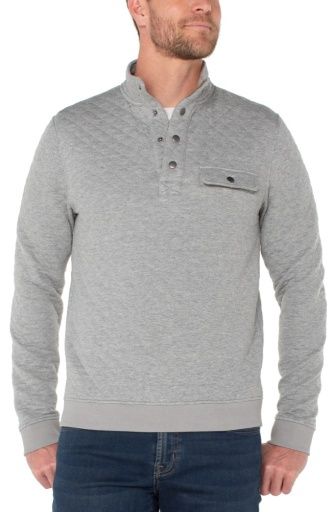 Men's Neck Snap Placket Pullover, Color: Heather Grey, Size: M
