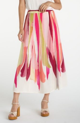 Pull On Woven Maxi Skirt, Color: Pink Multi, Size: XS