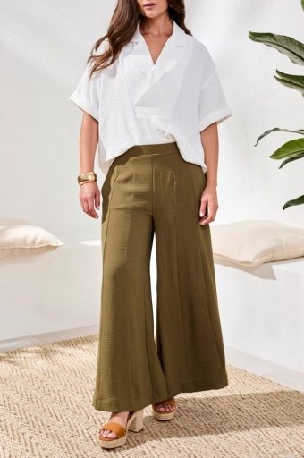 Wide Leg Flowy Pant, Color: Rainforest, Size: XS