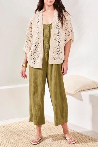 Crochet Cardigan, Color: Natural, Size: S+M