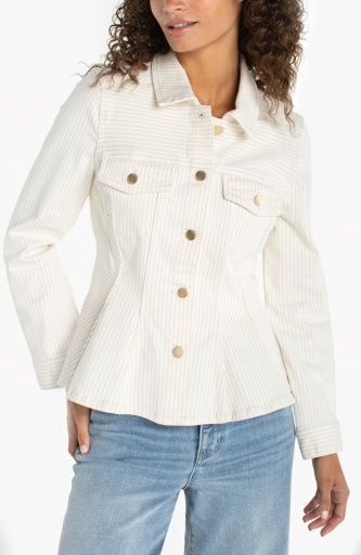 Fit &amp; Flare Trucker Jacket, Color: NauticalStripe, Size: XS