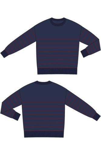 long slv crew neck dropped shoulder sweater 25, Colour: brgdy/nvy strpe, Size: XS