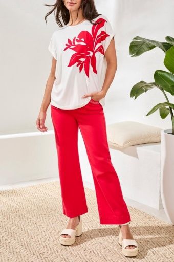 Cap Sleeve Top W/ Applique, Color: SeaPearl, Size: XS