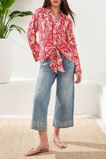 L/S Blouse W/ Tie Front, Color: Sangria, Size: XS