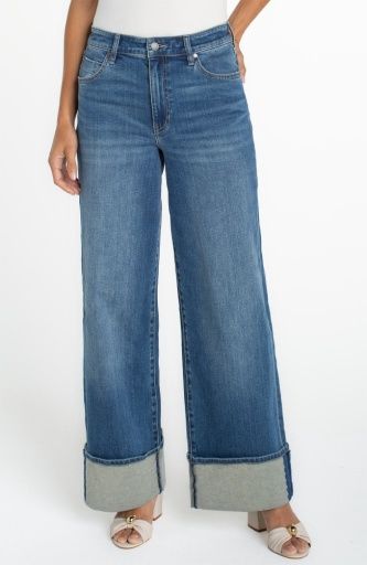 Morgan Cuffed Crop Wide Leg W/ Trim, Color: Tidal Wave, Size: 2