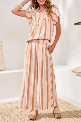 Pull On Flowy Wide Pant W/ Pockets, Colour: SaharaBeige, Size: XS