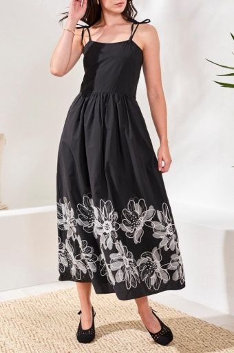 Slvless Dress W/ Embroidery, Color: Black, Size: XS