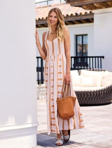 Bra Friendly Maxi Dress W/ Sash, Color: SaharaBeige, Size: XS