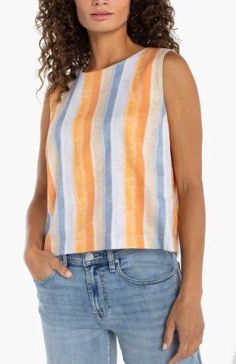 Slvless Shell Top W/ Button Back, Colour: Mlt Stripe Print, Size: XS