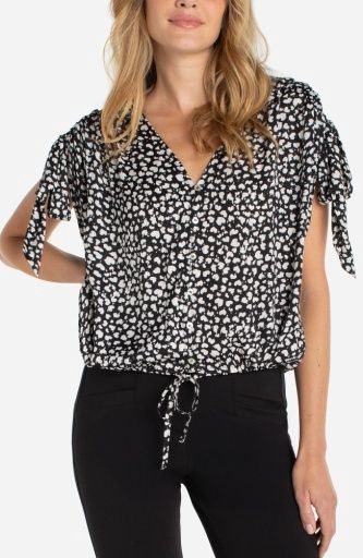 Dolman VNeck Woven Shirt W/ Ties, Color: Black/Cream, Size: XS