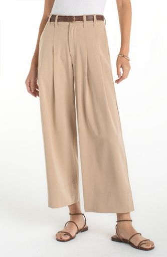 Pleated Wide Leg Crop Trouser, Color: Cappuccino, Size: 2
