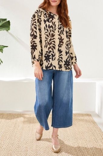 3/4 SLV BLOUSE W/ HIDDEN BTN PLACKET-CANVAS, Size: XS