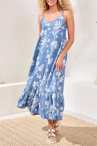 Bottom Frill Maxi Dress, Color: SeasideBlue, Size: XS