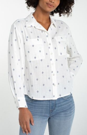 L/S Button Shirt W/ High Low Hem, Color: OffWhite, Size: XS