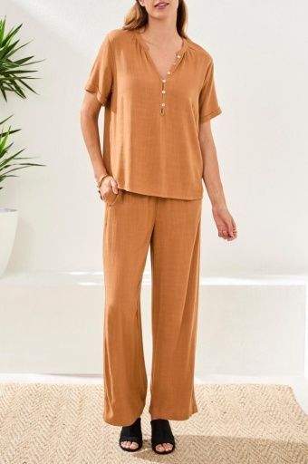 S/S Blouse W/ Buttoned Placket, Colour: Chestnut, Size: XS