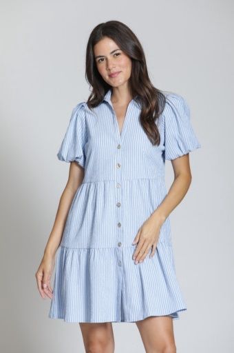 Striped Button Dress, Colour: Blue/White, Size: XS
