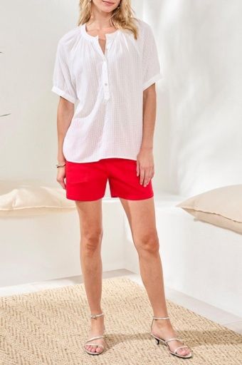 S/S Button Front Blouse, Colour: White, Size: XS