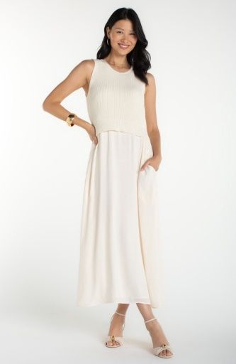 Slvess Tie Back Sweater Woven Dress, Colour: Cream, Size: XS