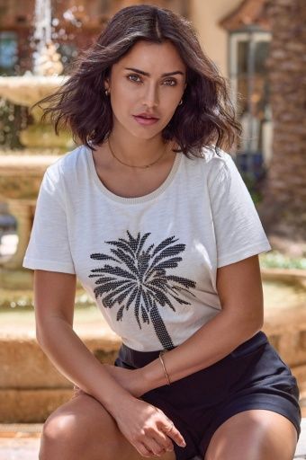 S/S Top W/ Placement Print, Color: Canvas, Size: XS