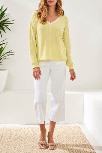 Lightweight Cotton Wash Sweater, Colour: LemonGrass, Size: XS