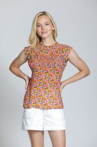 Slvless Flutter Sleeve, Color: Apricot Multi, Size: XS