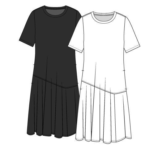 S/S TWOFER CREW NK DRESS-BLACK, Size: XS