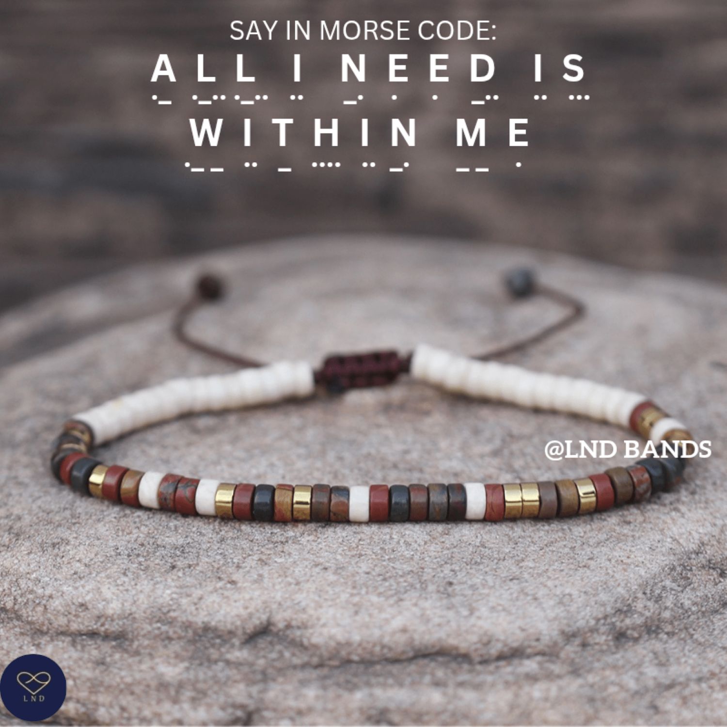 Morse code ALL I NEED IS Within me Picasso Jasper Ivory Howlite Bracelet, Adjustable Affirmation motivational encouraging meaningful