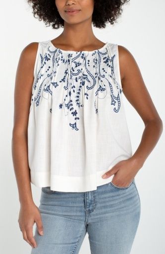 Slvless Woven Tank W/ Emb, Colour: Cream, Size: XS