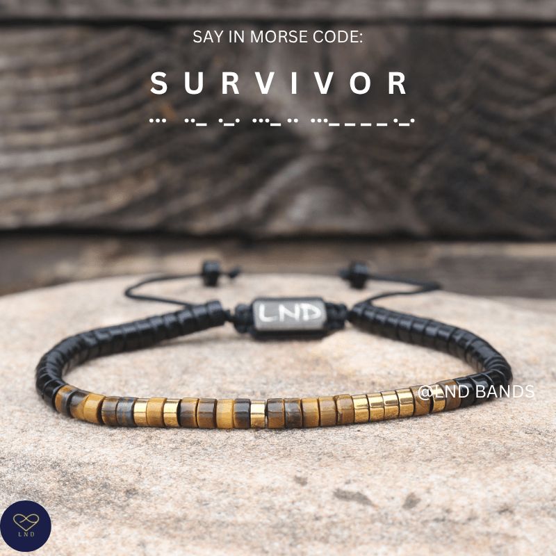 Morse Code Bracelet SURVIVOR : Meaningful, Secret Message Adjustable Uplifting Personal Mantra Affirmation Motivation