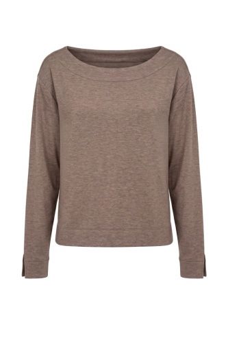 L/S Boat Neck Top, Colour: Heathered Taupe, Size: XS
