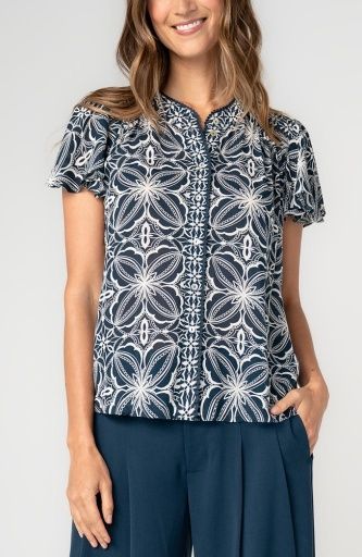 Flutter Slv Print Button Up Top