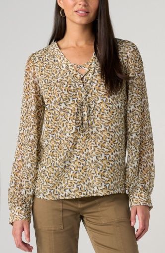 L/S Lace Up Front Woven Blouse