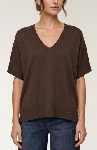 S/S V-Neck Dolman Sweater W/ Step Hem