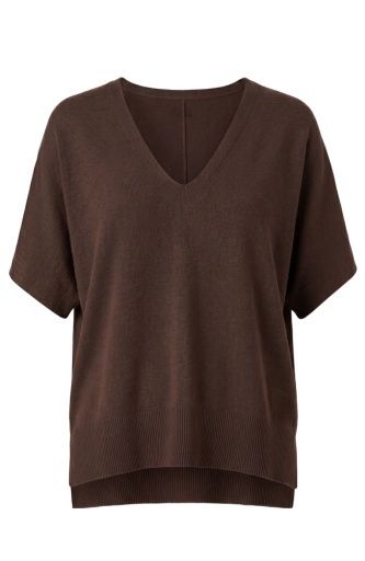 S/S V-Neck Dolman Sweater W/ Step Hem, Colour: Java, Size: XS