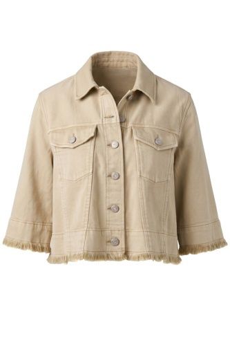 3/4 Slv Frayed Flounce Jacket, Color: Light Khaki, Size: XS