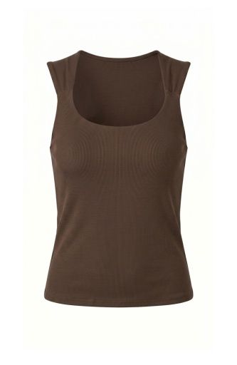 Slvless Built In Bra Top, Color: Dk Espresso, Size: XS