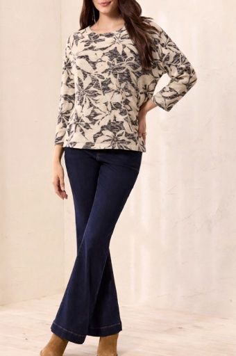 3/4 SLEEVE CREW NECK TOP-ECRU
